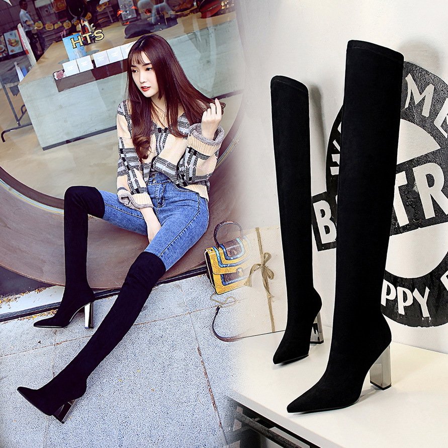 Metal heel chunky high heel suede over-the-knee boots 59 01