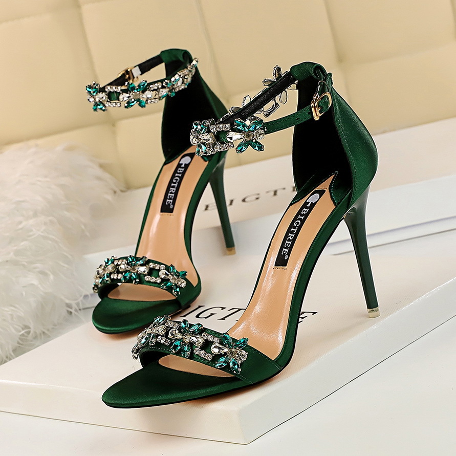 Stiletto high heel satin rhinestone one-strap sandals 49 01