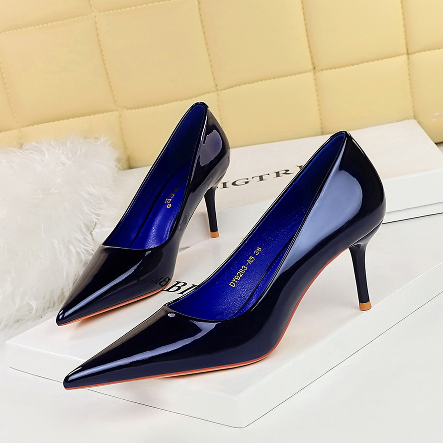 women's versatile simple patent leather high heels 23